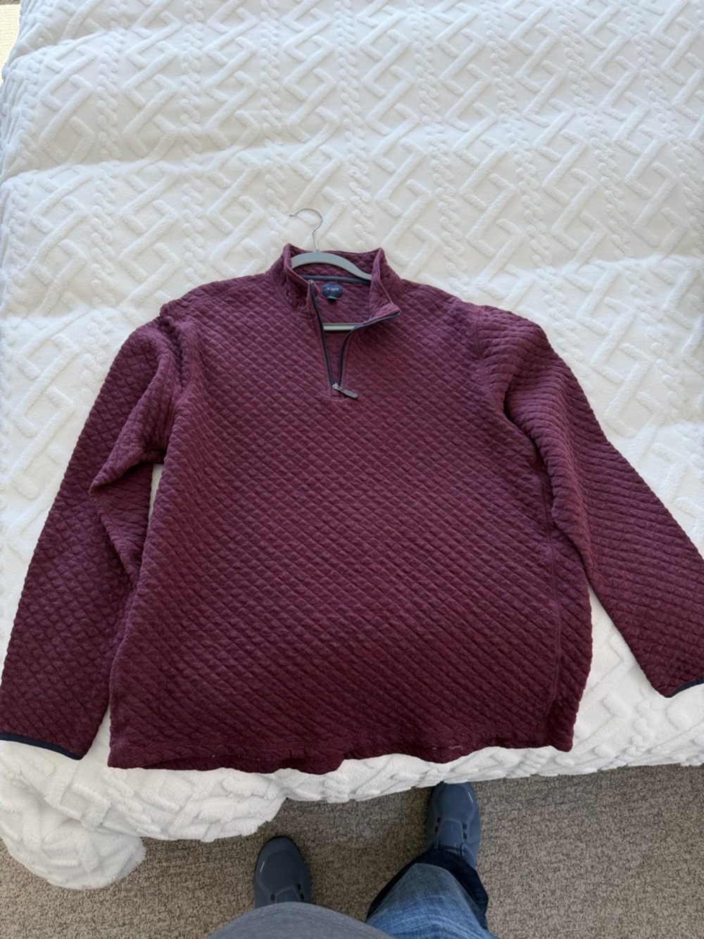 J Crew Quilted Half-Zip Sweater Pullover - Burgundy